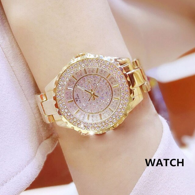 Women's Watch Luxury Diamond Quartz | Ladies Rose Gold Watch Stainless Steel Clock - Vintage tees for Women