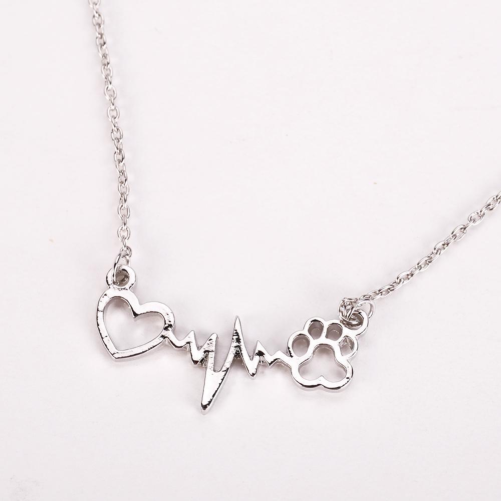 Pets Dogs Footprints Paw Heart Love Chain Pendant Necklace - Vintage tees for Women