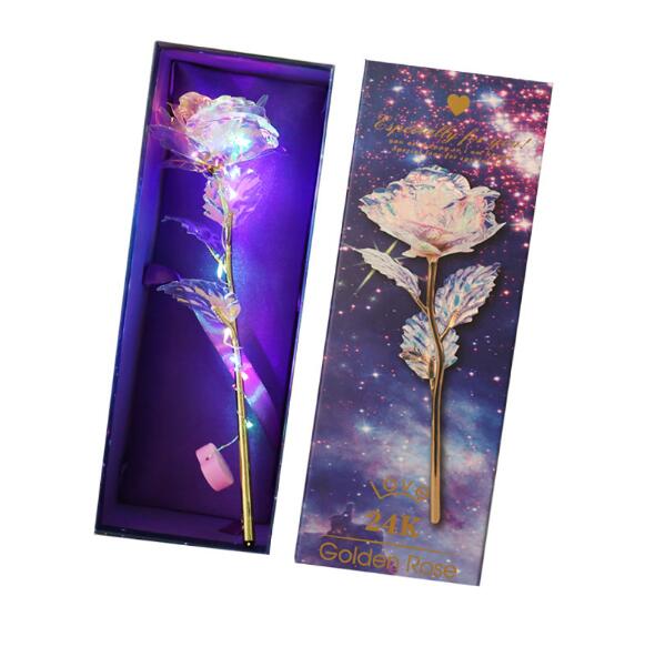 Romantic Colorful LED Fairy Rose Artificial Galaxy Rose Flowers for Girl Friend Valentine's Day Gift Wedding Party Home Decor - Vintage tees for Women